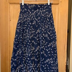 Garnet Hill Navy Floral Maxi Skirt